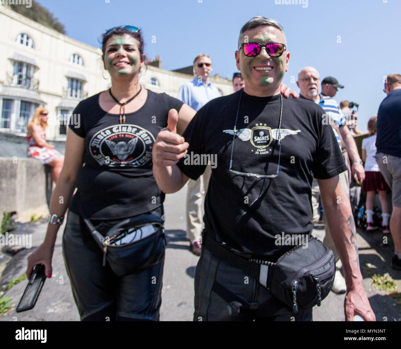 I motociclisti di tutta Europa si incontrano a Hastings Celebrando 40 anni del leggendario Mayday girare in bicicletta1066. La Gran Bretagna è più grande di libero a frequentare la motocicletta festival, Mayday Bank Holiday weekend 2018 dotate di: atmosfera, vista in cui: East Sussex, England, Regno Unito quando: 07 maggio 2018 Credit: Wheatley/WENN Foto Stock