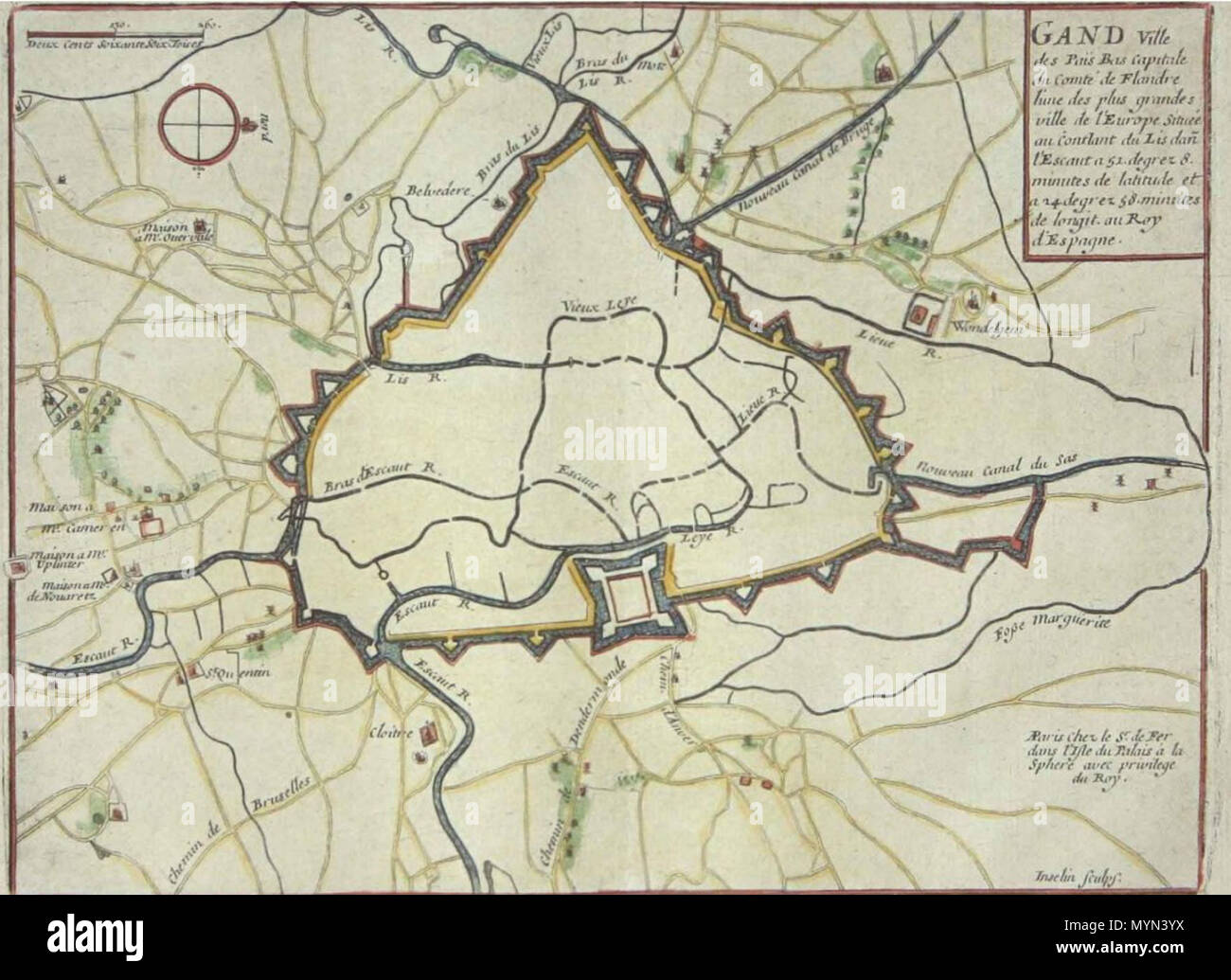 . Inglese: mappa vecchia di Gand da De Fer . Il 24 aprile 2012. N. De Fer, pubblicato a Parigi 1705. 397 mappa vecchia di Gand da De Fer Foto Stock