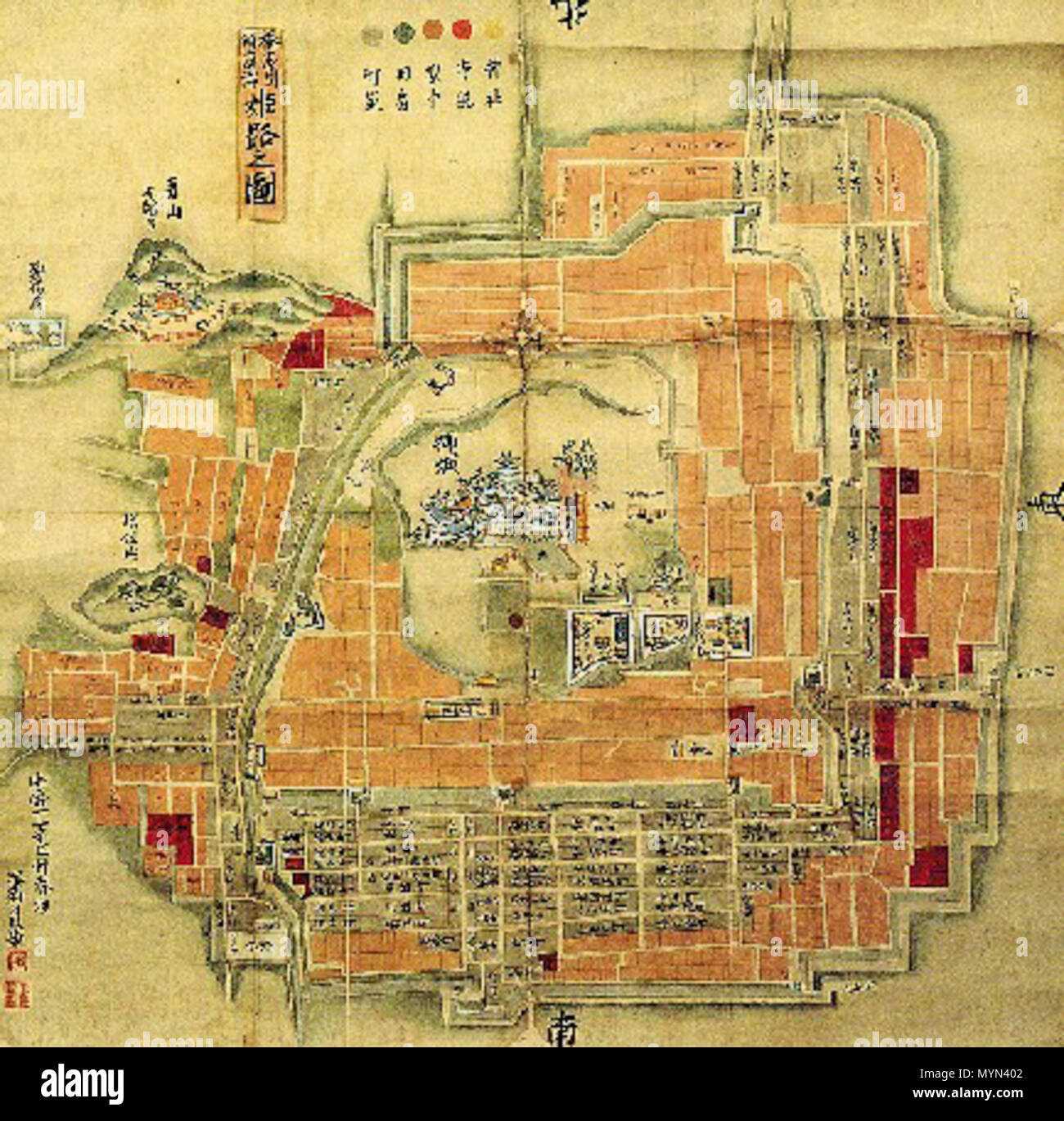 397 mappa vecchia del castello di Himeji Foto Stock