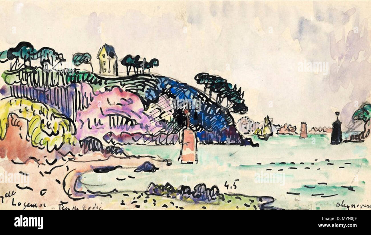 411 Paul Signac (1863-1935), l'estuaire à Trieux, Bretagne. Acquerello, matita e inchiostro, 11,2 x 20 cm Foto Stock