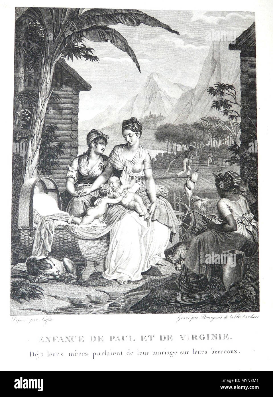 . Français : Gravure de Paul et Virginie, édition Didot de 1806, dessin de Louis Lafitte. 1806. Jacques-Henri Bernardin de Saint-Pierre, Louis Lafitte 411 Paolo virginie 1806 2 enfance lafitte Foto Stock