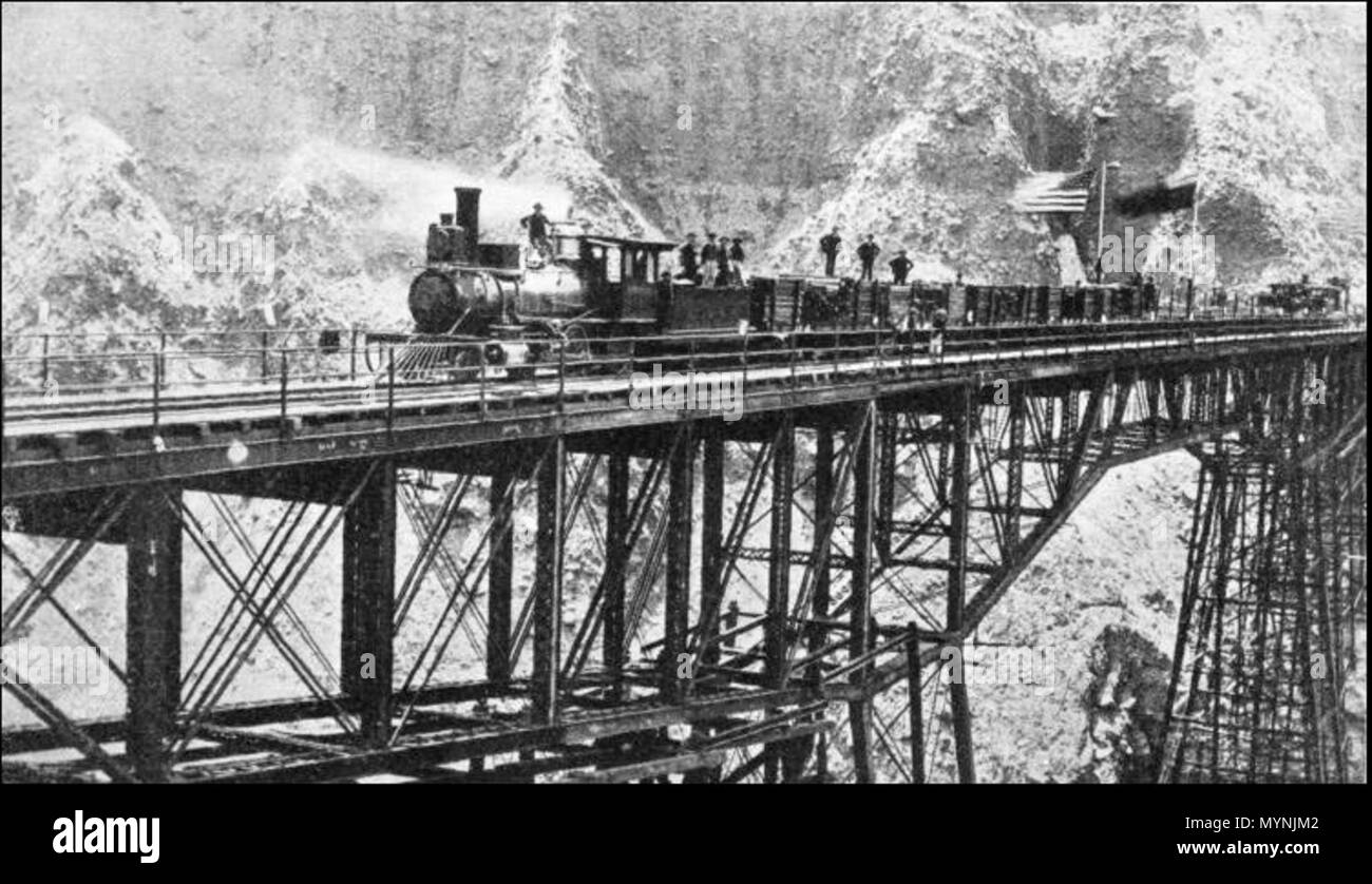 . Inglese: http://www.gandhieng.com/RESOURCES/MEDIA/Verrugas%%%%20Viaduct%%%%20and%%%%20its%%%%20Reconstruction.pdf 'Verrugas viadotto e la sua ricostruzione, Perù, Sud America' Kirti Gandhi, Ph.D., A.E. Presidente, Gandhi Engineering, Inc. di New York City, U.S.A. dice: " Il Viadotto Verrugas era 51,8 miglia da Lima e 5,850' al di sopra di livello del mare nelle montagne delle Ande. Il ferro battuto viadotto è stato progettato, fabbricati e spediti tramite il ponte di Baltimora società via terra e mare a Callao da dove è stato trasportato al sito sulla rampa e muli. Il viadotto consisteva di quattro Fink truss campate, Foto Stock