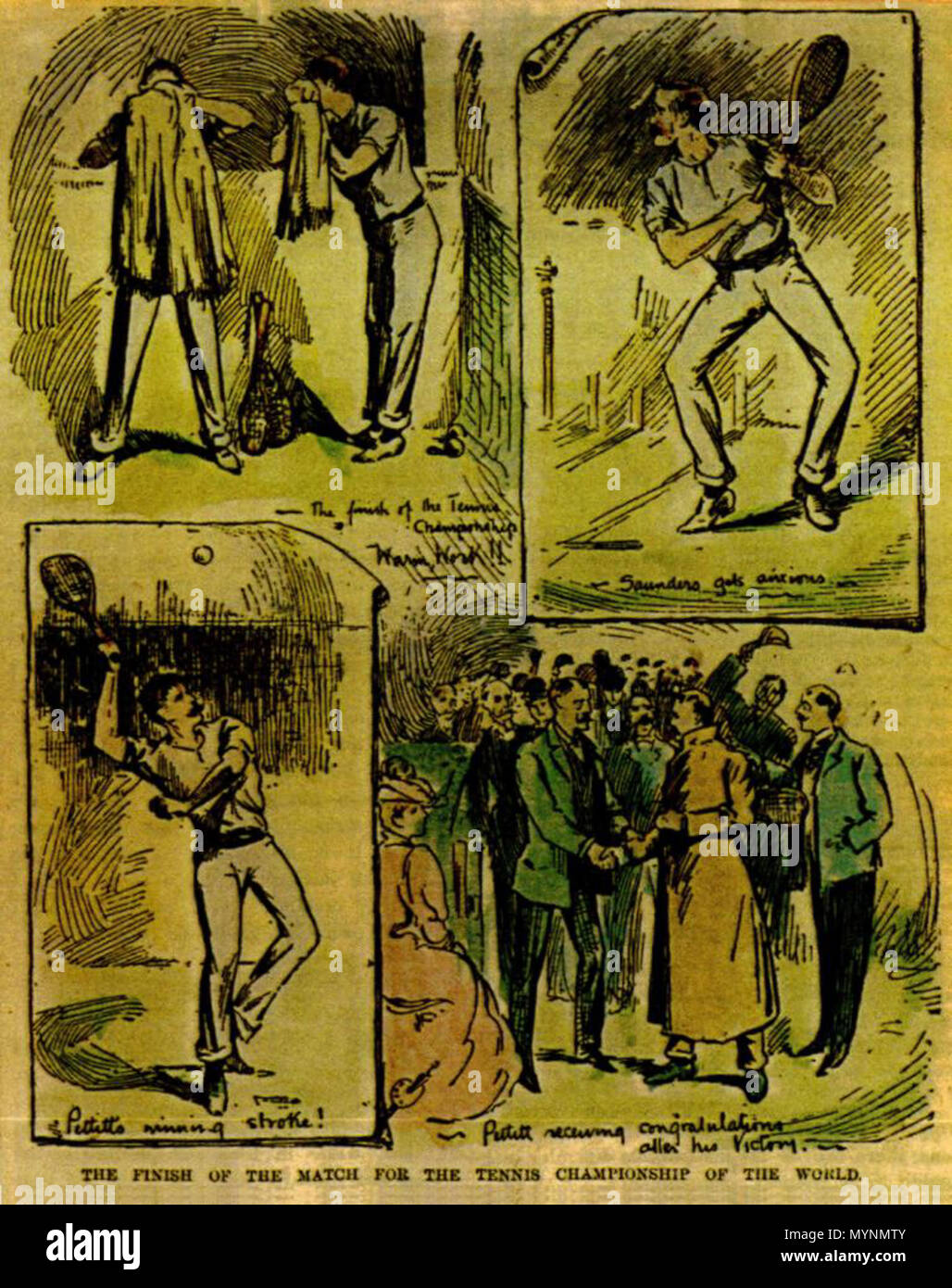 . Vero tennis nel campionato del mondo 1890, ha suonato presso il Dublin corte costruita da Edward Guinness, 1° Conte di Iveagh nel 1885 al suo Earlsfort Terrace house. 53°20'09"N 6°15'30"W / 53.33583°6.25833 N°W / 53.33583; -6.25833 didascalia: 'La fine del match per il campionato di tennis del mondo." . 1890. Questo file è privo di informazioni sull'autore. 448 Real-Tennis-World-Championship-1890 Foto Stock