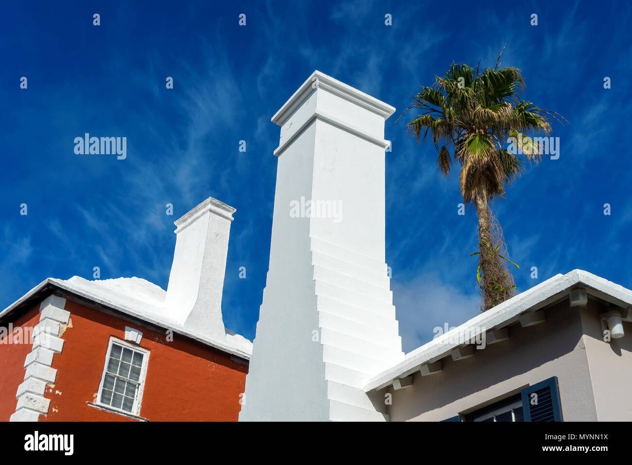 Dettaglio di secoli di vecchie case in Bermuda. Foto Stock