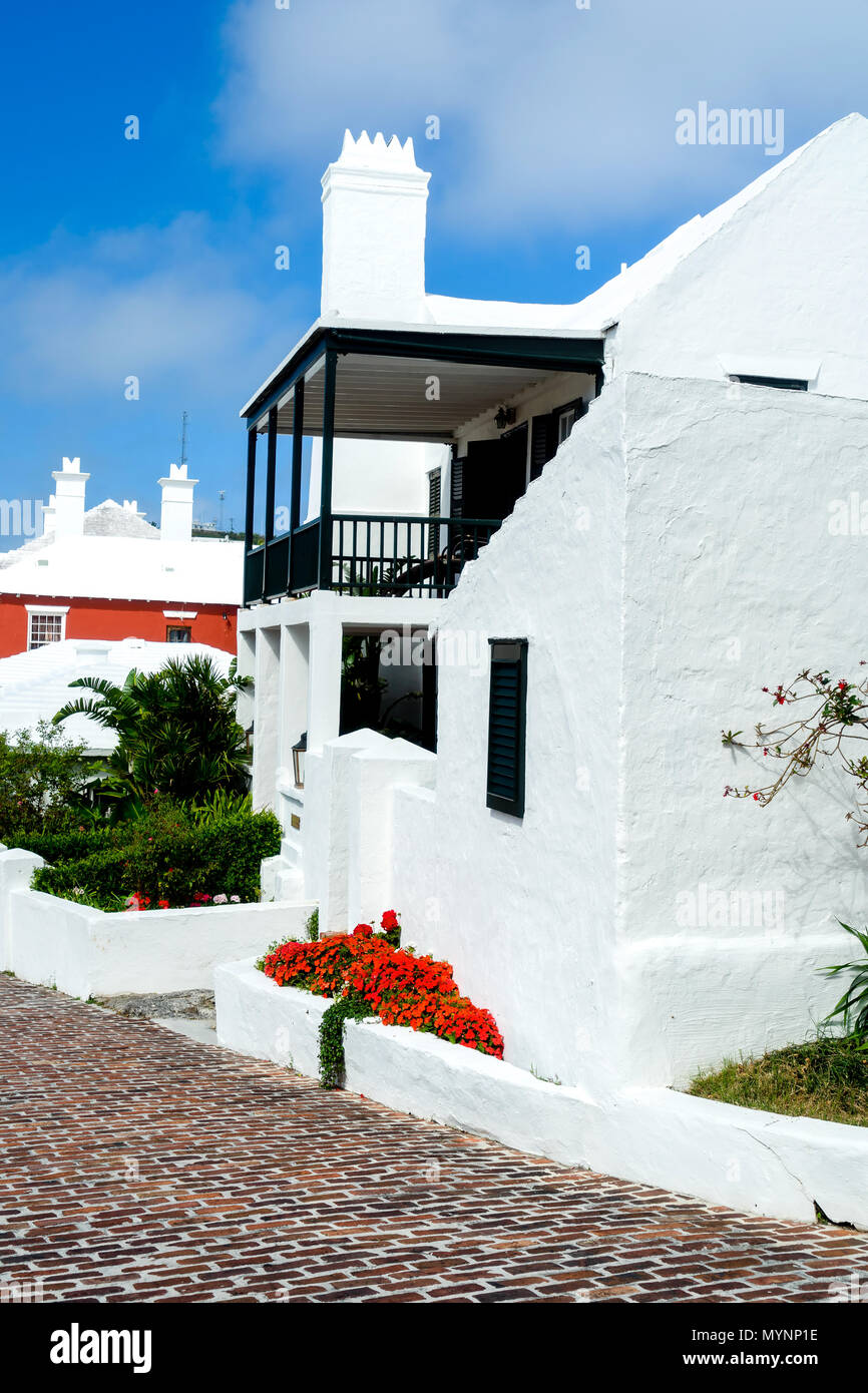 Centro storico le strade lastricate in St. Georges, Bermuda. Foto Stock