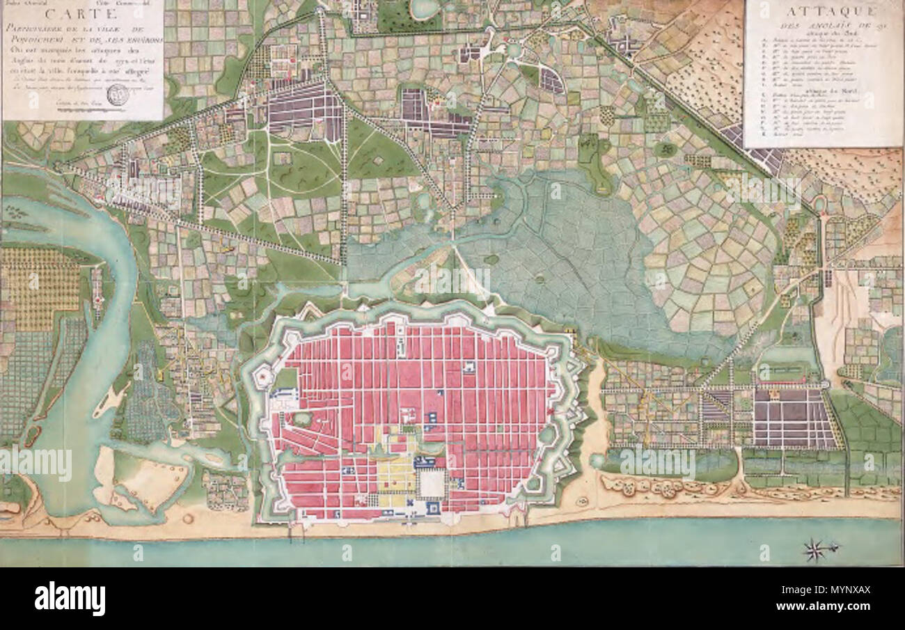. Una mappa francese raffigurante il 1778 assedio di Pondicherry. circa 1778. Sconosciuto 430 Pondicherry1778 Foto Stock