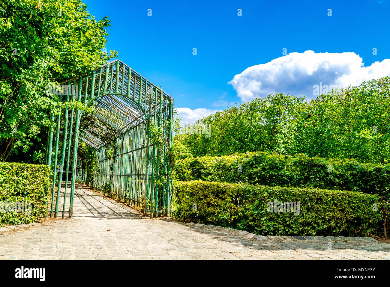 Le impressionanti giardini nei giardini del Palazzo di Versailles in Francia. Foto Stock