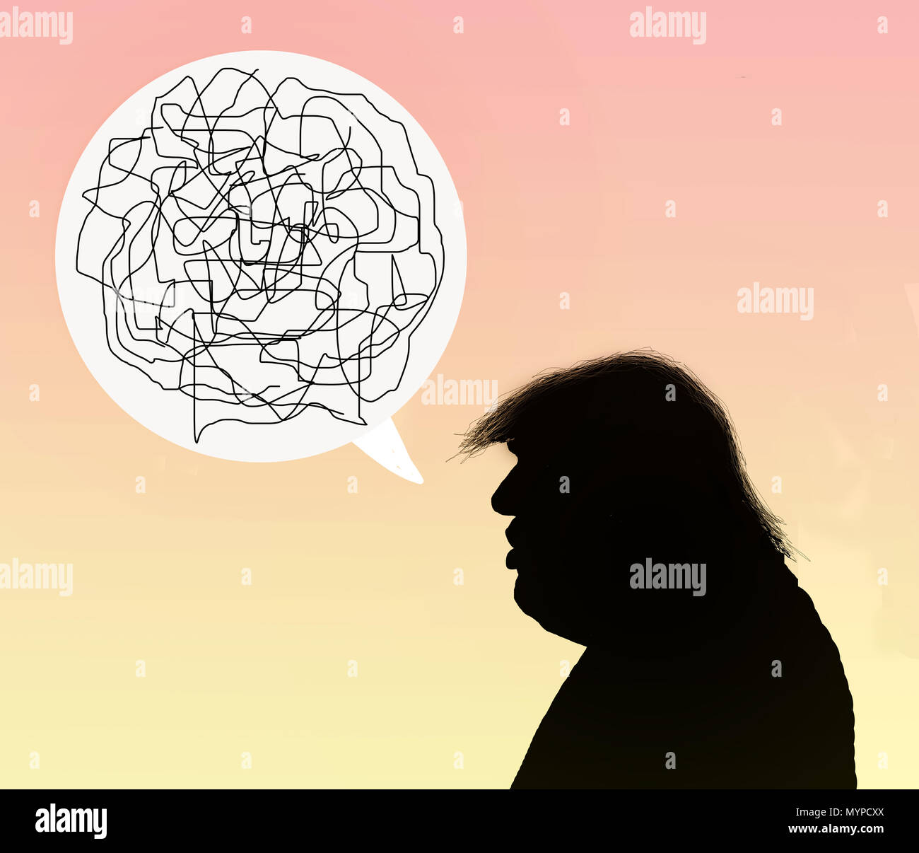Profilo di silhouette di Donald Trump parlando sciocchezze Foto Stock