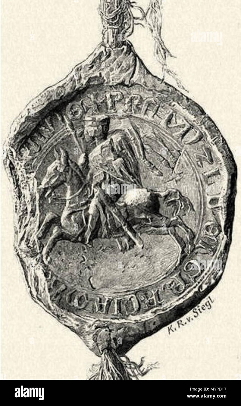 . Čeština: Pečeť moravského markraběte Přemysla . 1891. Rudolf trónörökös ő cs. És kir. Fensége József ő főherczeg cs. És kir. Fensége, Fülöp Szász-Koburg-Gothai herczeg ő Fensége 436 Premysl markrabe Foto Stock