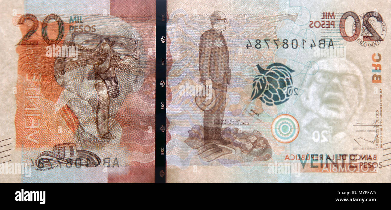 20 000 Pesos banconota.Il peso.la valuta della Colombia.anteriore di  filigrana Foto stock - Alamy