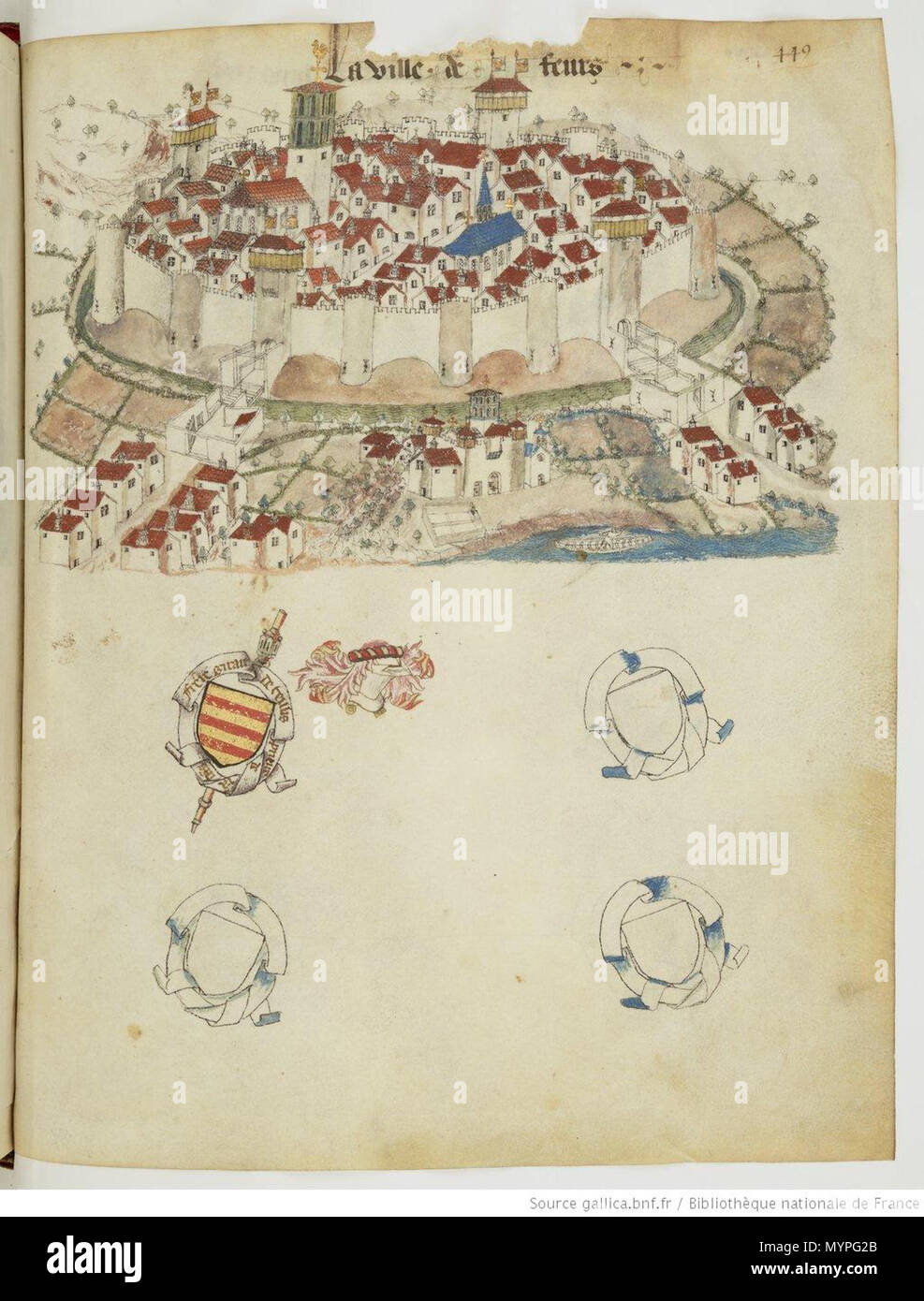 . Français : la ville de Feurs dans l'armorial de Guillaume Revel. 28 marzo 2014, 21:15:27. Guillaume REVEL 452 Revelfeurs Foto Stock