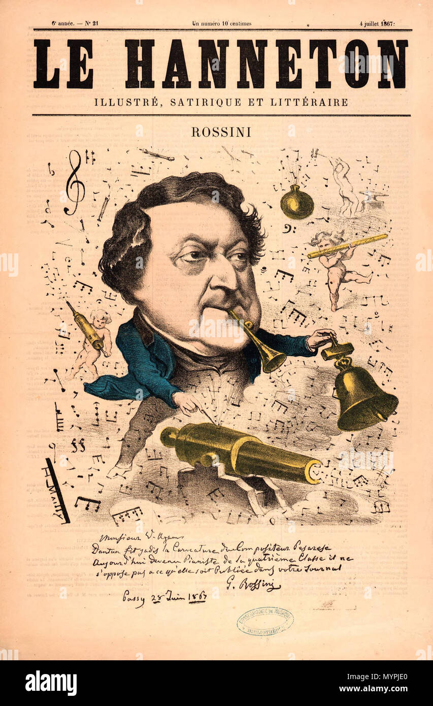 . La caricatura di Rossini, disegno di Hippolyte Mailly (1829-18..) Українська: Дж.Россіні, шарж . Il 4 luglio 1867. H. Mailly, Le Hanneton 462 Rossini Foto Stock