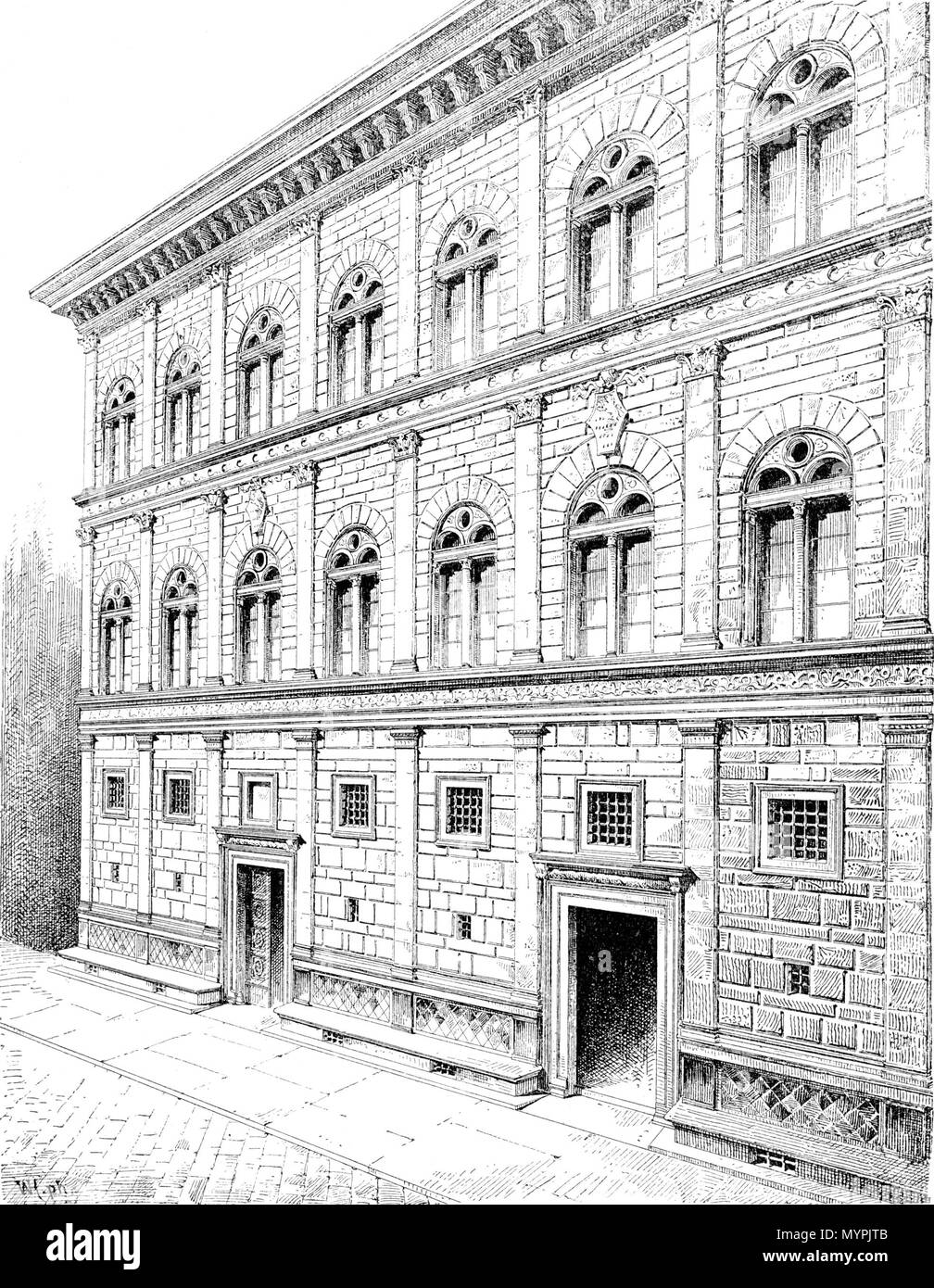 . Deutsch: Fassade des Palazzo Rucellai (Leon Battista Alberti), Florenz. . Utente:Rainer Zenz 463 Rucellai Foto Stock