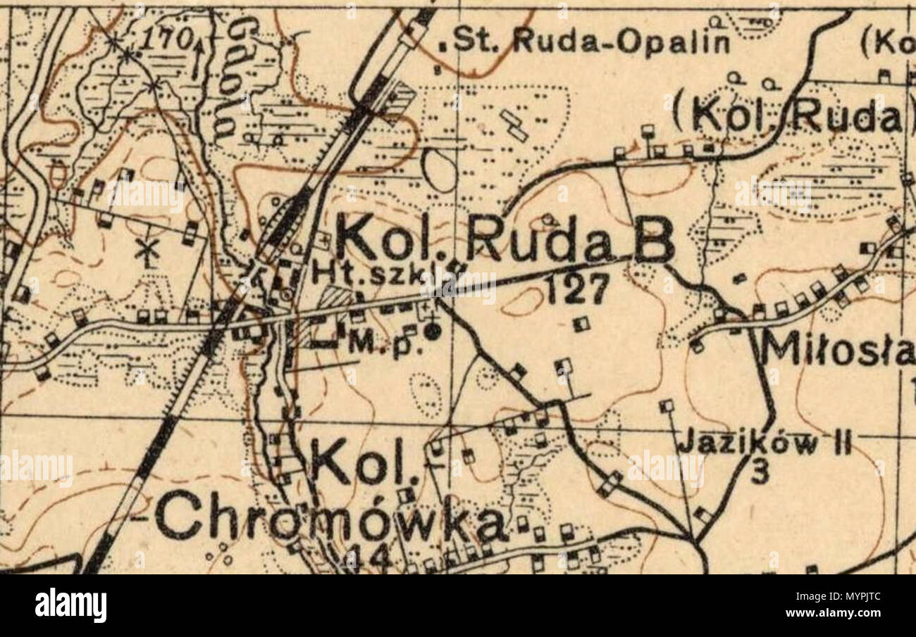 . Polski: Ruda Huta (Kolonia Ruda B, powiat chełmski) na mapie Wojskowego Instytutu Geograficznego z 1931 r. Latina: Pagus Ruda Huta (olim Ruda B, Polonia, districtus chelmensis), 1931 . 5 gennaio 2013, 11:49:56. Wojskowy Instytut Geograficzny 463 Ruda Huta na mapie Wojskowego Instytutu Geograficznego z 1931 r. Foto Stock