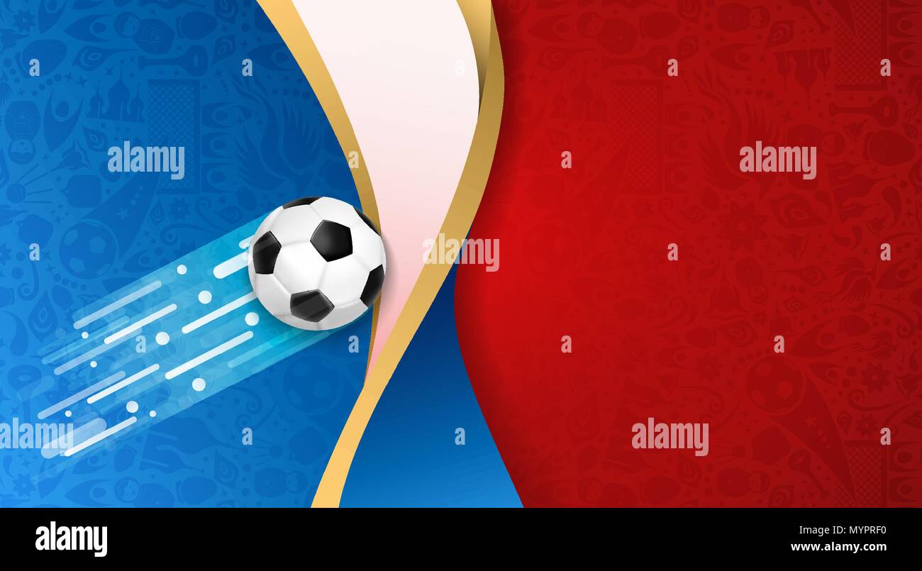 Soccer sfondo speciale per la partita di calcio. Bandiera russa colori illustrazione con realistica 3d piede palla e copia di spazio. EPS10 vettore. Illustrazione Vettoriale