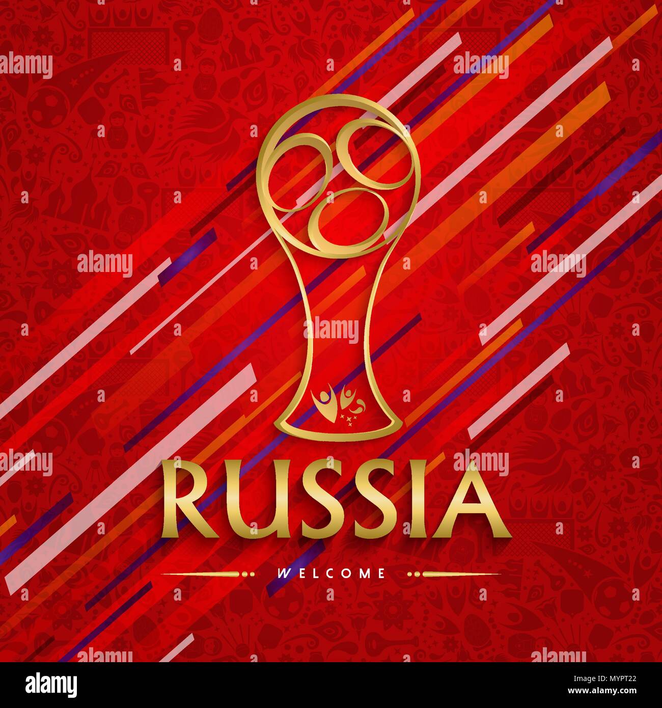 Soccer premio speciale per la partita di calcio. Russia citazione di testo e illustrazione in oro con festosa colore di sfondo. EPS10 vettore. Illustrazione Vettoriale