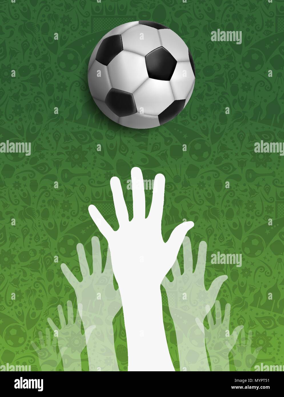 Evento di calcio illustrazione, russo gioco di sport sfondo con persone mano e piede palla. Comunità unita per lo sport. EPS10 vettore. Illustrazione Vettoriale