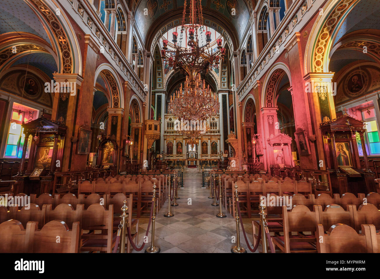 Agios Nicolaos Chiesa interno Syros Grecia Foto Stock