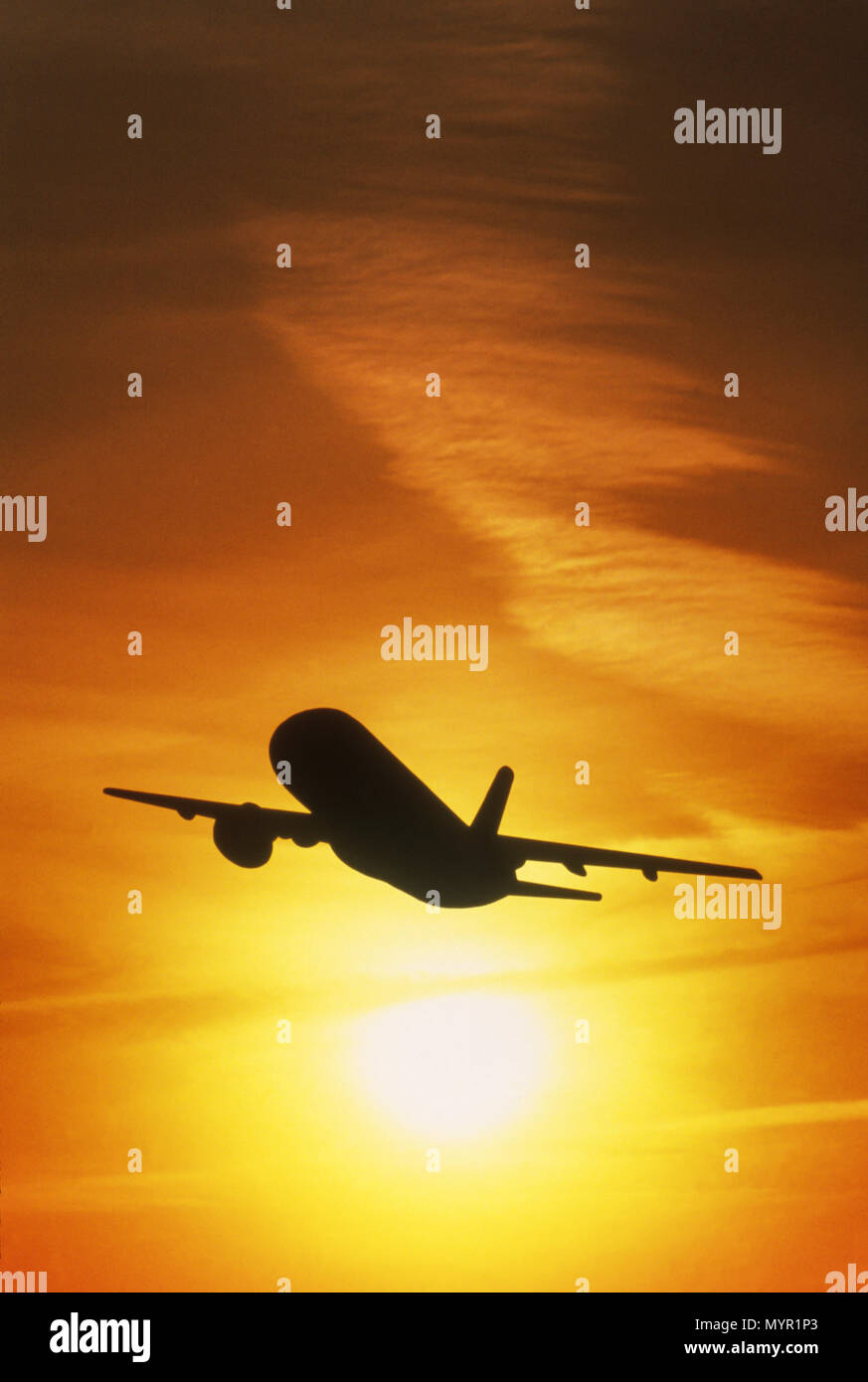 1992 Silhouette storico di volo aereo commerciale Foto Stock