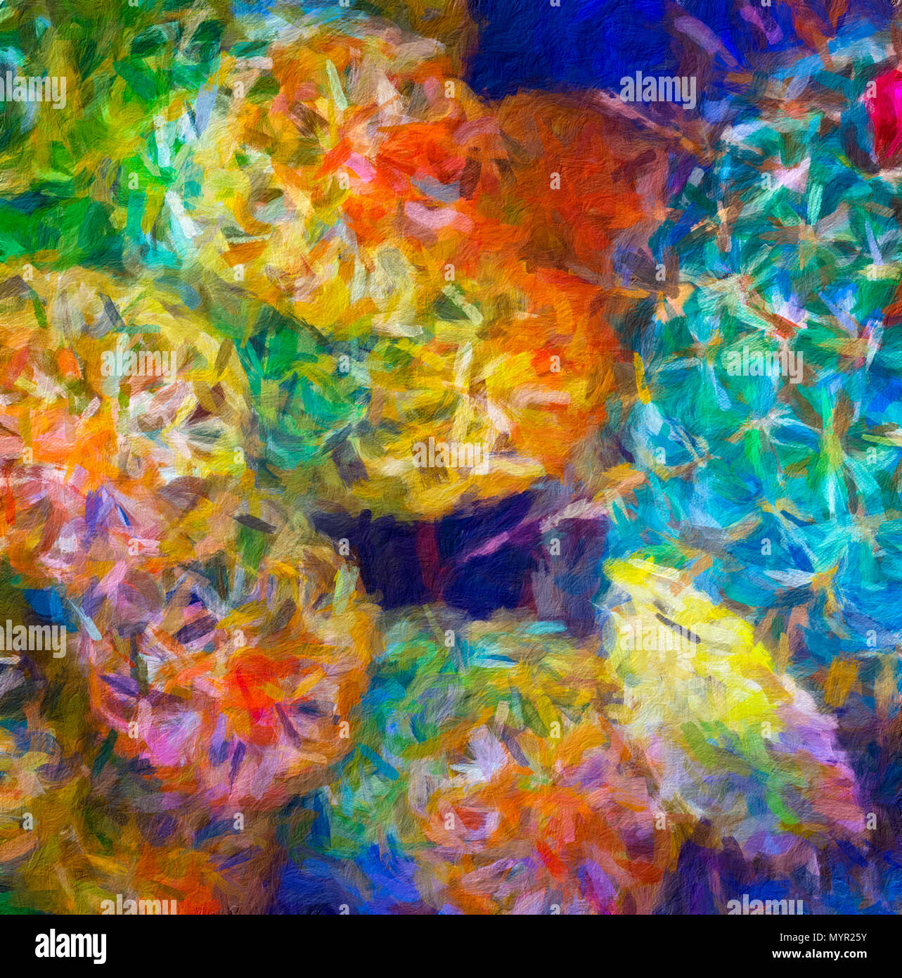 Abstract digital il dipinto a olio su tela piena di consistenza e colore brillante Foto Stock