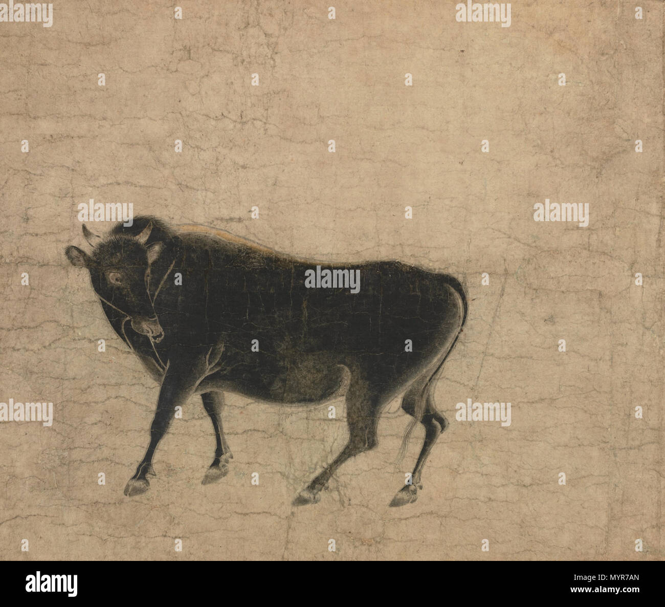 . Inglese ottimo Ox, Museo Nazionale di Tokyo, Giappone 日本語: 紙本淡彩駿牛図断簡 . Periodo Kamakura (1185-1333). A Kamakura periodo artista 9 eccellenti Ox (Museo Nazionale di Tokyo) Foto Stock