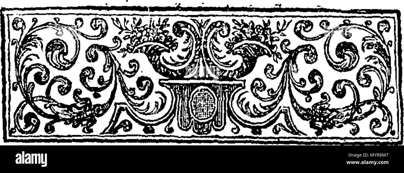 . Inglese: Fleuron dal libro: un saggio sull'animale oeconomy. Insieme con le sue osservazioni su il vaiolo. Da J. Helvetius, M. D. medico in sede ordinaria per il re di Francia, Ispettorato generale degli ospedali nelle Fiandre e membro della Reale Accademia delle Scienze. Traduzione dal francese. 323 un saggio su animale Fleuron oeconomy T112336-11 Foto Stock