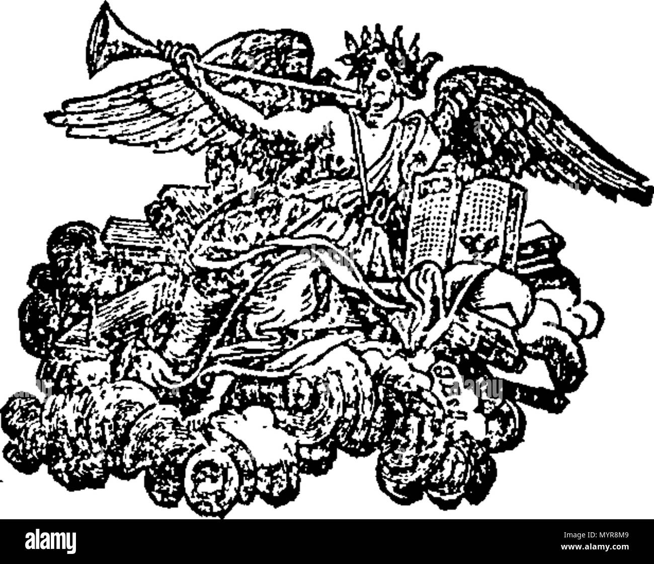 . Inglese: Fleuron dal libro: un saggio sull'animale oeconomy. Insieme con le sue osservazioni su il vaiolo. Da J. Helvetius, M. D. medico in sede ordinaria per il re di Francia, Ispettorato generale degli ospedali nelle Fiandre e membro della Reale Accademia delle Scienze. Traduzione dal francese. 323 un saggio su animale Fleuron oeconomy T112336-14 Foto Stock