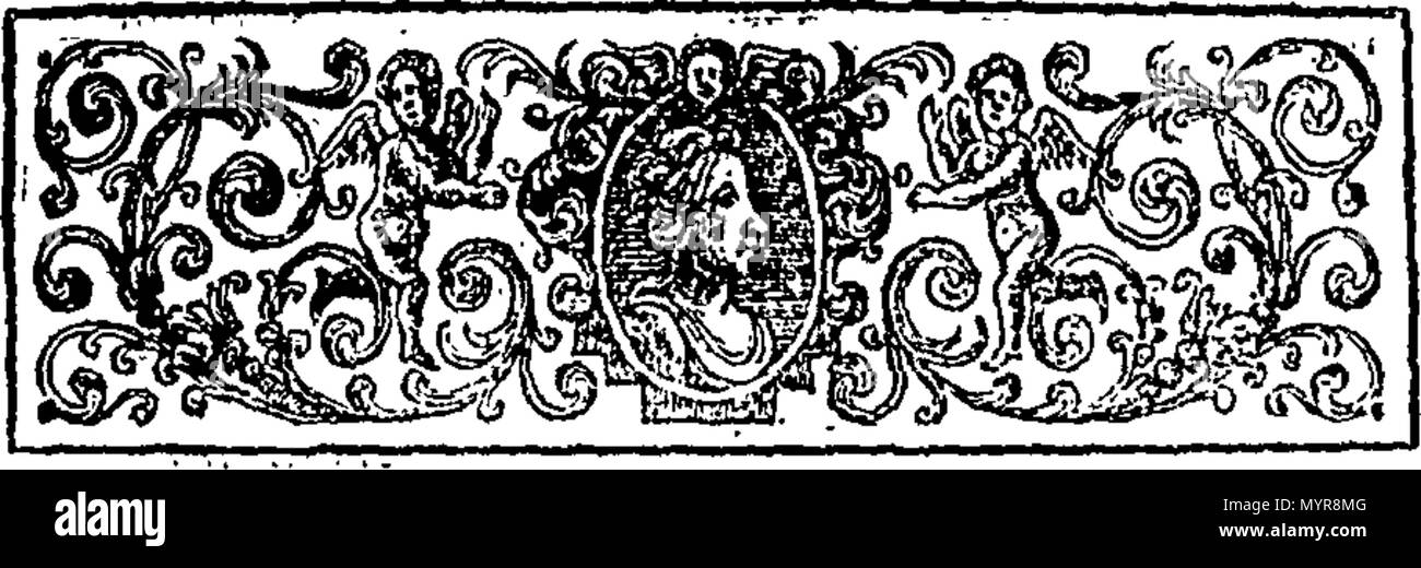 . Inglese: Fleuron dal libro: un saggio sull'animale oeconomy. Insieme con le sue osservazioni su il vaiolo. Da J. Helvetius, M. D. medico in sede ordinaria per il re di Francia, Ispettorato generale degli ospedali nelle Fiandre e membro della Reale Accademia delle Scienze. Traduzione dal francese. 323 un saggio su animale Fleuron oeconomy T112336-2 Foto Stock