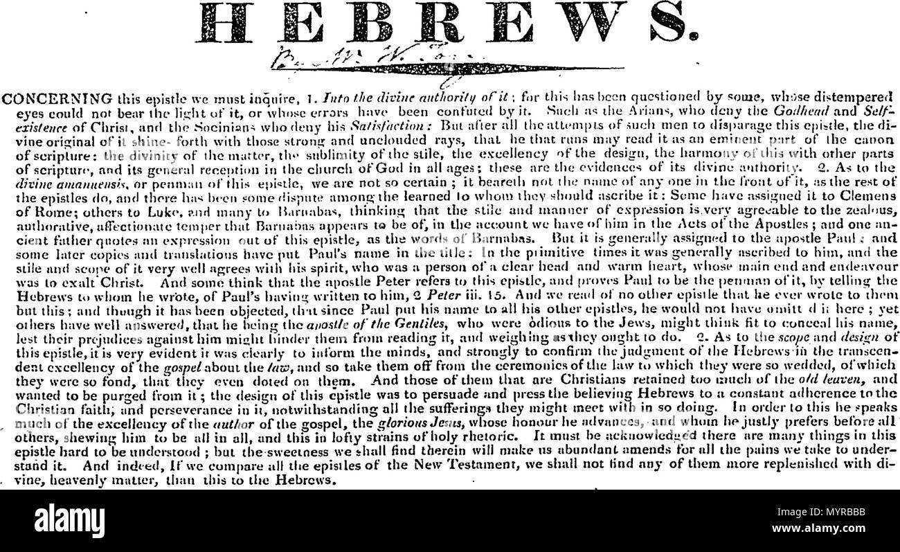 . Inglese: Fleuron dal libro: un'esposizione del Vecchio e del Nuovo Testamento, in cui ogni capitolo è riassunto nel suo contenuto; il sacro testo inserito alla grande in paragrafi distinti; ogni paragrafo ridotto alla sua corretta teste; il senso dato; e ampiamente illustrato con pratici commento e osservazioni. Formando la più completa famiglia la bibbia mai pubblicato. Illustrato con verso l'alto di un centinaio di eleganti incisioni, descrittivo della maggior parte delle transazioni di materiale registrato nelle Sacre Scritture. Vol. I. da Matthew Henry, fine il ministro del Vangelo. 334 una esposizione su la vecchia e la nuova testa Foto Stock