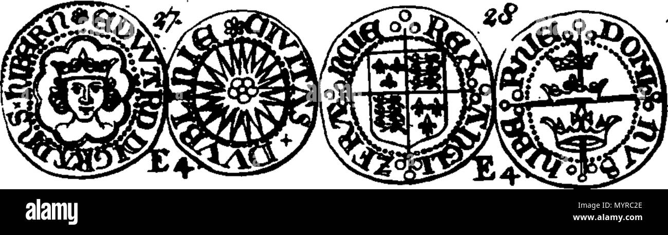 . Inglese: Fleuron dal libro: uno storico conto della moneta inglese, dalla conquista per il tempo presente; comprese quelle della Scozia, dall'unione dei due Regni in King James I. La seconda edizione, con grande aggiunte e miglioramenti, tabelle di oro e argento denaro e sei nuovi tagli. Da Stephen Martin-Leake, Esq; Clarenceux Re dei bracci. 335 uno storico conto della moneta inglese Fleuron T148511-33 Foto Stock