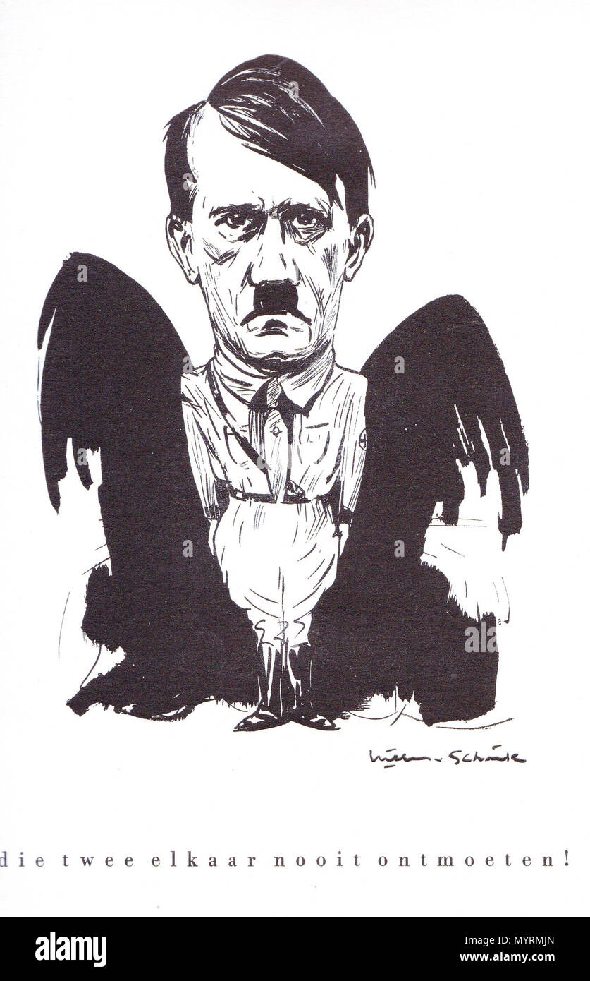 . Inglese: Adolf Hitler. Bozzetto disegnato da Willem van Schaik (1876-1938). Testo pagina precedente (Stalin caricatura) (transl.) "l'Oriente è l'oriente e occidente è l'Occidente e può ..." testo continua su questo schizzo 21 (Hitler caricatura): "... i due di non incontrare mai!" (1937) Nederlands: Adolf Hitler. Porta Schets Willem van Schaik (1876-1938). De tekst van de voorgaande pagina (Stalin) luidt: "l'Oriente è l'oriente e occidente è l'Occidente en mogen ...' De tekst onder deze schets (Hitler) luidt: '... die twee elkaar nooit ontmoeten!" (1937) . 1937 91 Schaik21 Foto Stock