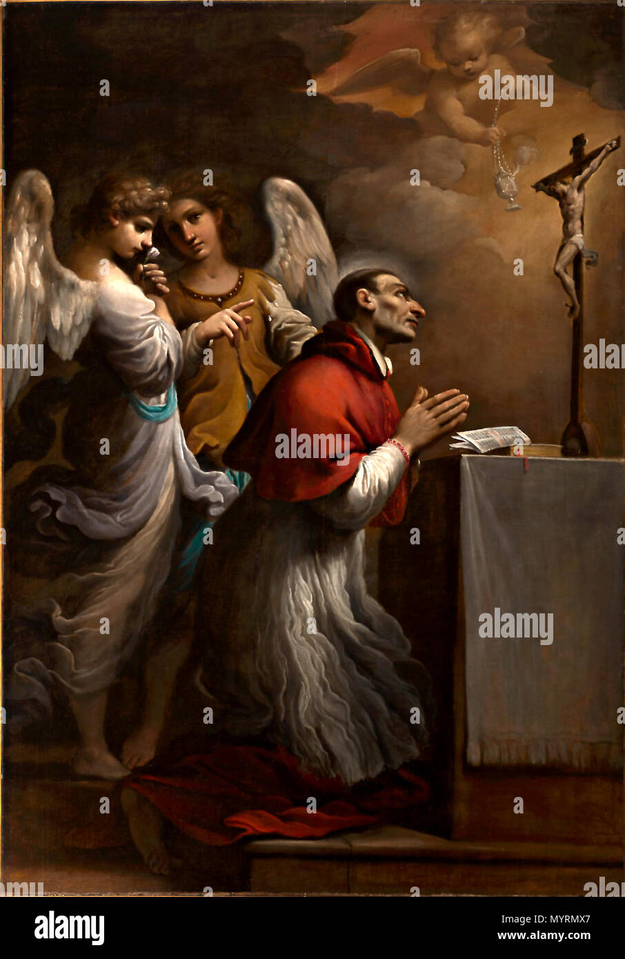 . Italiano: San Carlo Borromeo in preghiera . tra 1613 e 1614. Guercino - Cento (Ferrara), la Collegiata di San Biagio 90 San Carlo Borromeo in preghiera - Guercino Foto Stock