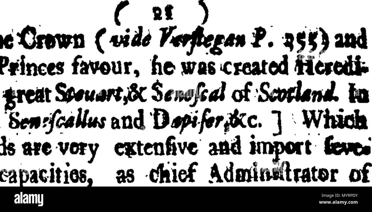 . Inglese: Fleuron dal libro: un patrimonio storico e account genealogiche del più illustre famiglia di Stewart; dall'originale, per l'avanzamento per la corona imperiale della Scozia. Essendo il tempo di lavoro previsto di quel grande antiquario, David Symson, M. A. storiografo Royal per la Scozia. 337 uno storico e account genealogiche del più illustre famiglia di Stewart; dall'originale Fleuron T121794-2 Foto Stock