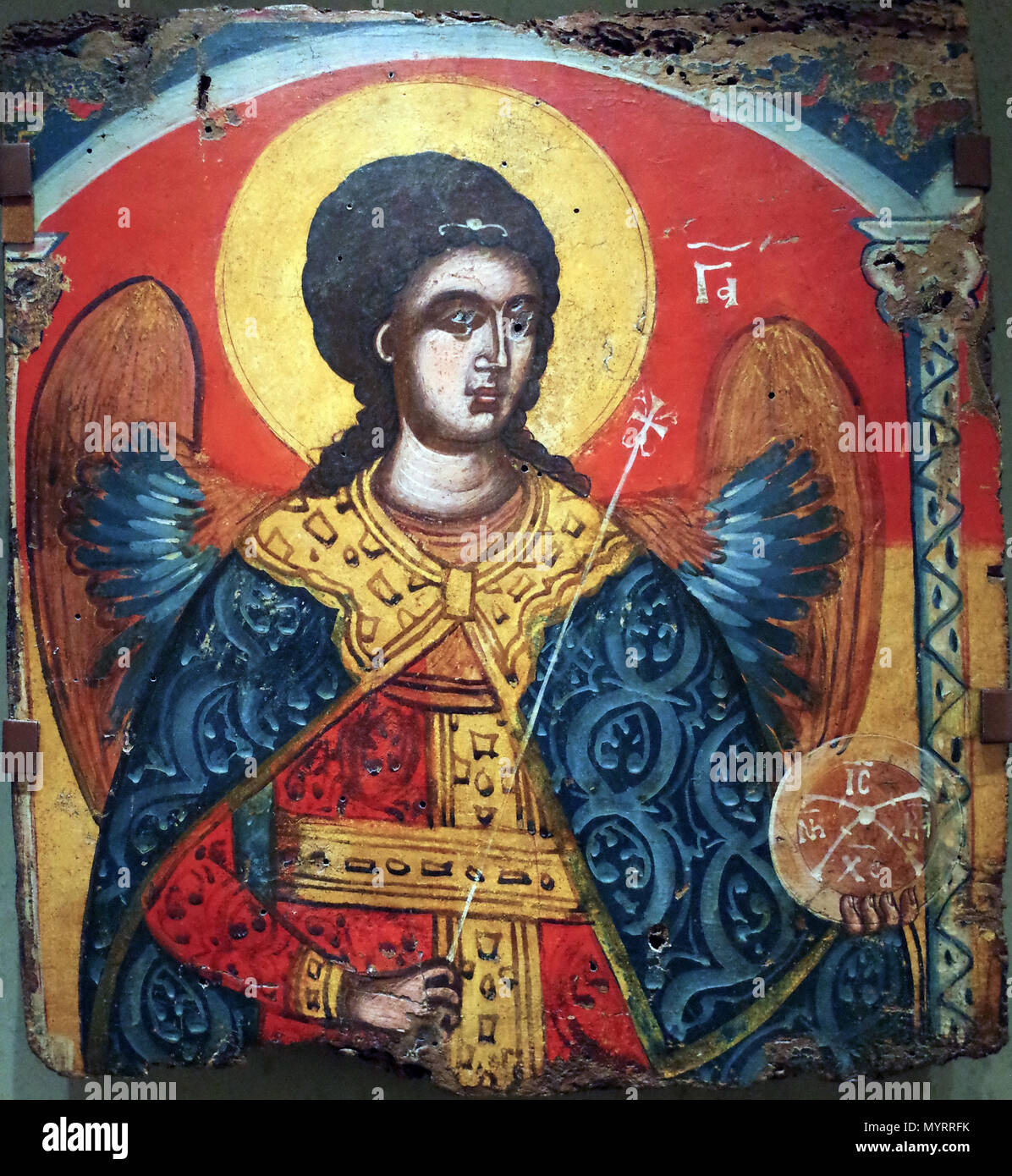 . Icona esposti al Museo della cultura bizantina di Salonicco, Grecia. . Tra 1500 e 1600. Sconosciuto 374 Arcangelo Michele icona Foto Stock