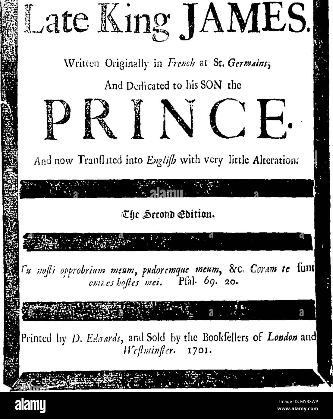 . Inglese: Fleuron dal libro: un'ode alla morte del Re defunto James. Scritto originariamente in Francese presso San Germains, e dedicato a suo figlio il principe. E ora tradotto in inglese con molto poco di alterazione. 352 Un'ode alla morte del Re defunto James Fleuron N010499-1 Foto Stock