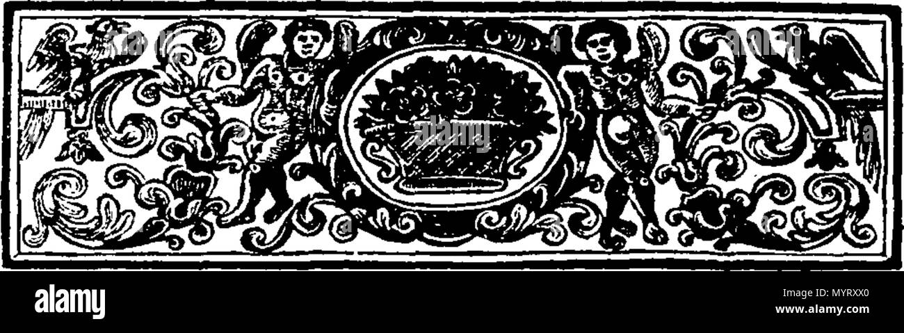 . Inglese: Fleuron dal libro: un'ode sul matrimonio di Sua Grazia il Duca di Portland e l'onorevole signora Margaret Harley. 352 Un'ode sul matrimonio di Sua Grazia il Duca di Portland e l'onorevole signora Margaret Harley Fleuron T041963-4 Foto Stock