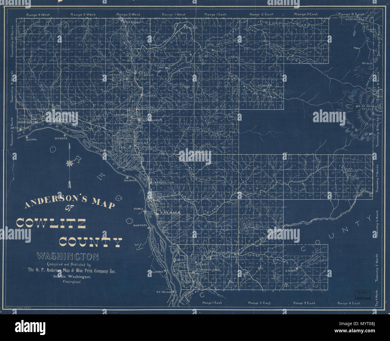 . Inglese: riporta i nomi di alcuni residenti. Sollievo mostrato da hachures. Cianografia LC di proprietà fondiaria mappe, 1373 disponibile anche attraverso la Libreria del Congresso sito Web come immagine raster. . Anderson's mappa di Cowlitz County, Washington. 1897. O. P. Anderson Mappa & Blue Stampa Company Inc 356 Anderson's mappa di Cowlitz County, Washington LOC 2012593135 Foto Stock