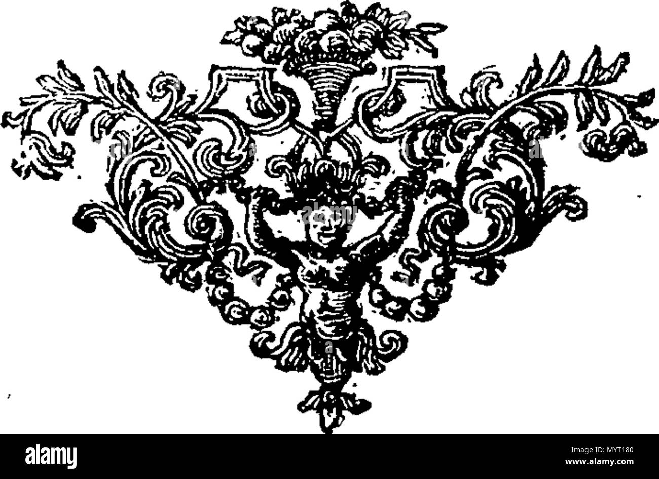 . Inglese: Fleuron dal libro: annali della riforma e lo stabilimento della religione, e varie altre occorrenze nella Chiesa e Stato di Inghilterra, dall'adesione della regina Elisabetta alla corona, Anno 1558. All'inizio del regno di Re James I. In cui account è dato del ripristino della religione dalla sua corruzioni introdotto sotto la regina Maria; di riempire la vede con Vescovi protestanti; il loro governo e di ispezione nelle loro rispettive diocesi, questioni che richiedono la loro attenzione è caduto fuori ogni anno; commissioni ecclesiastiche; del famoso Sinodo assemblata in voi Foto Stock