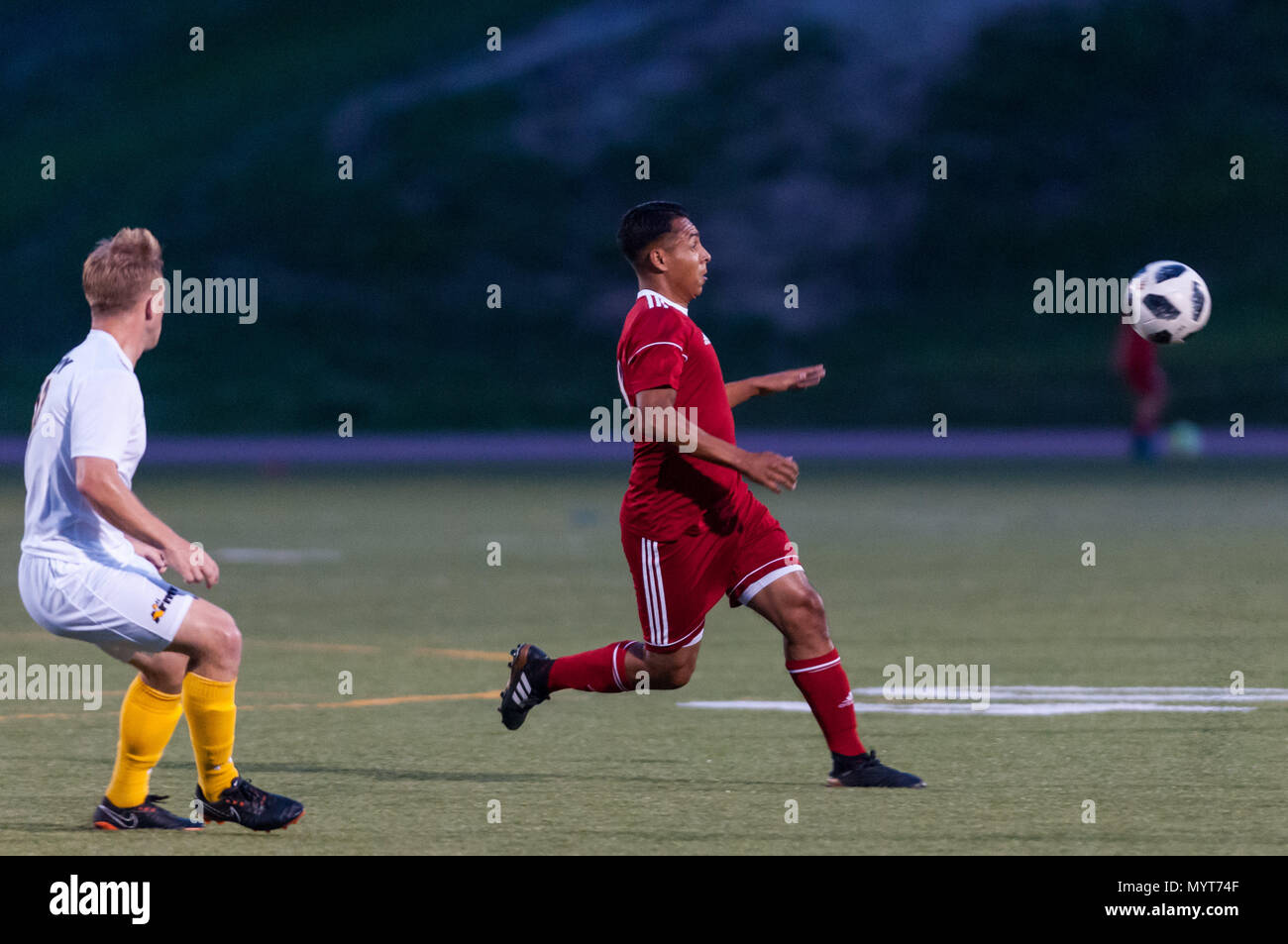 Fort Bragg, North Carolina, USA. 7th June, 2018. June 7, 2018 - Fort Bragg, N.C., USA - . during a third round match between the U.S. Army and the United States Marine Corps at the 2018 Armed Forces Men's Soccer Championship, at Hedrick Stadium, on Fort Bragg. Army defeated the Marines, 2-1. The Armed Forces Men's Soccer Championship is conducted every two years. Credit: Timothy L. Hale/ZUMA Wire/Alamy Live News Foto Stock
