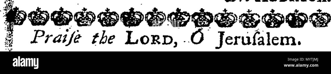 . Inglese: Fleuron dal libro: Anthems: per due, tre, quattro, cinque, sei, sette e otto voci. Come sono ora eseguire'd, nella cattedrale Metropolitical e Chiesa di San Pietro in York: nella chiesa cattedrale di Cristo e della Beata Maria Vergine, in Durham: e nella chiesa cattedrale della Beata Maria Vergine, in Lincoln. Per il quale è il prefisso'd, una tabella dei predicatori e i tempi della loro predicazione, nel detto cattedrali. Raccolto e venduto da Thomas Ellway, Master dei Figli della cattedrale di York. 366 Anthems- per due, tre, quattro, cinque, sei, sette e otto voci Fleu Foto Stock