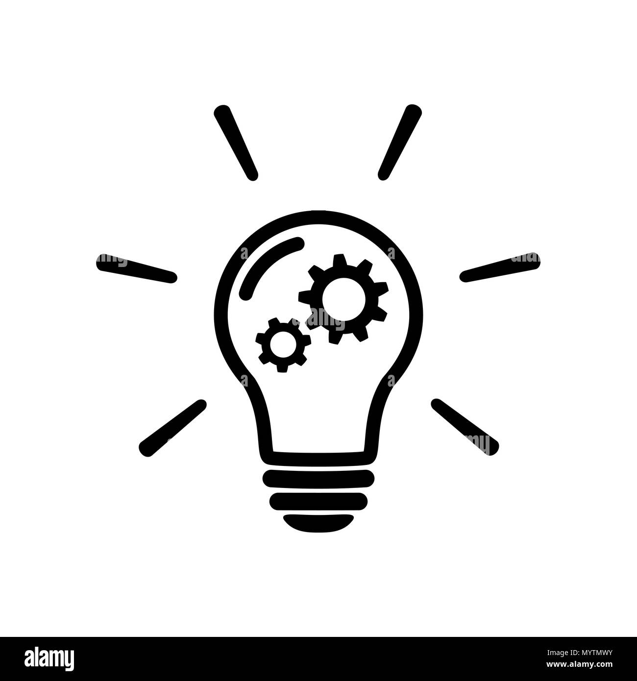 Il concetto di innovazione e la relativa icona. La lampadina della luce di marcia con segno Illustrazione Vettoriale