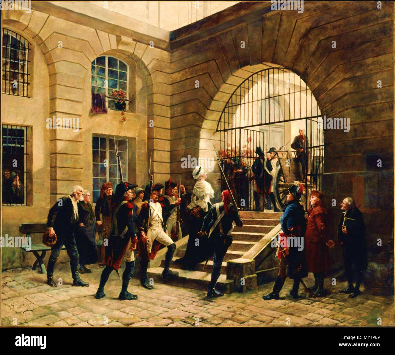 . Inglese: tabella presentata al salone della Società di artisti francesi del 1885 (n° 441). Georges Caino è stato curatore del Museo Carnavalet dal 1897 al 1919. Français : Tableau présenté au Salon de la Société des artistes français de 1885 (n°441). Georges Caino un été le conservateur du musée Carnavalet de 1897 à 1919. . Inglese: Maria Antonietta lasciando la Conciergerie, Ottobre 16, 1793 da Georges Caino. Français : Maria Antonietta sortant de la Conciergerie, le 16 octobre 1793 par Georges Caino. . 1885 69 Maria Antonietta sortant de la Conciergerie, le 16 octobre 1793 Foto Stock