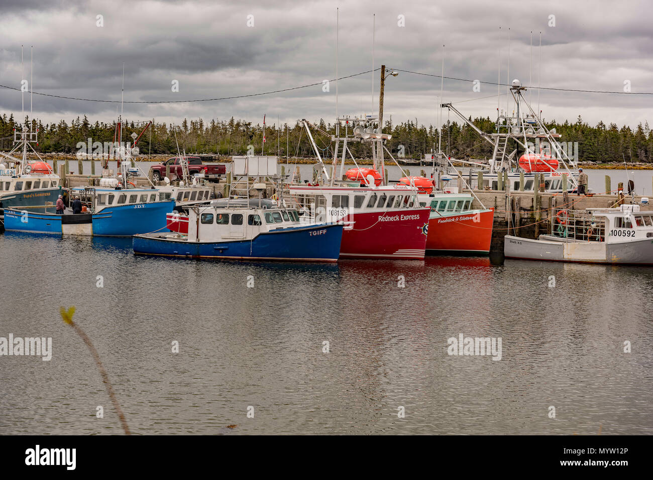 Lobster barche nel porto, Shelburne, Nova Scotia, Canada Foto Stock