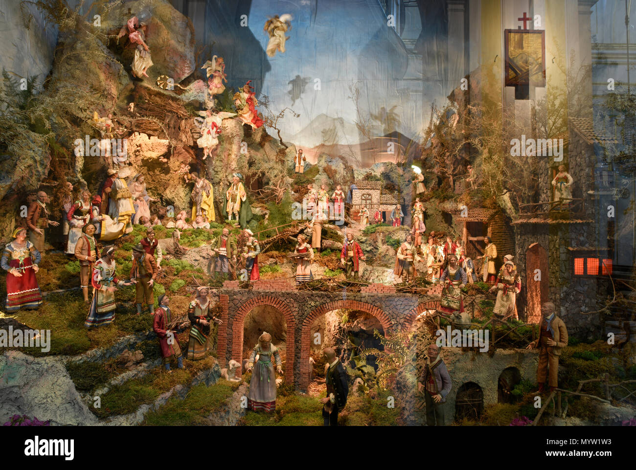 Il presepio o presepe nella Chiesa di Santa Maria Assunta a Positano, Costiera Amalfitana, Italia Foto Stock