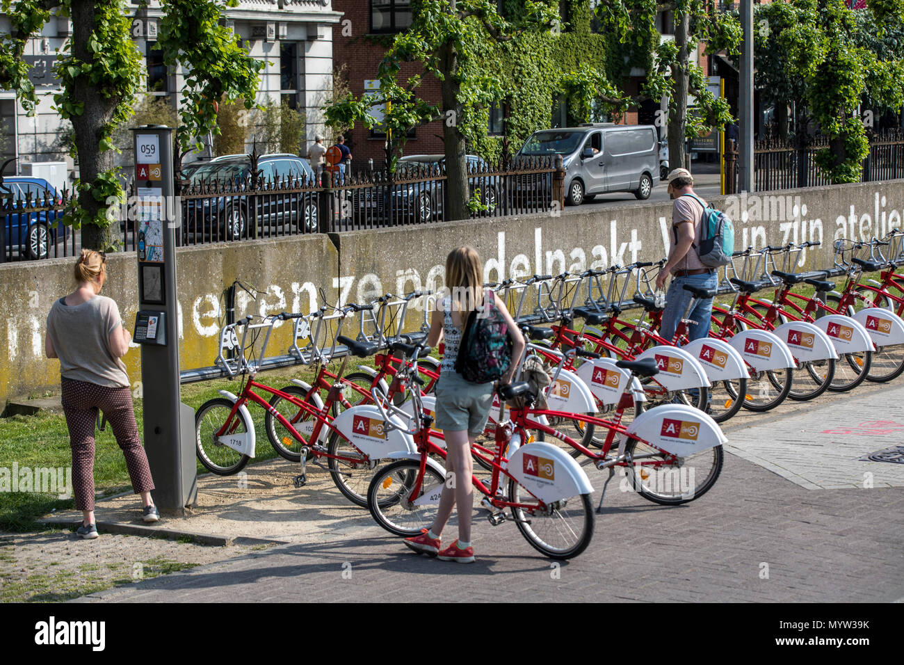 Noleggio di biciclette, noleggio bici, Anversa, Belgio, fornitore Velo Anversa, stazione di noleggio, Foto Stock