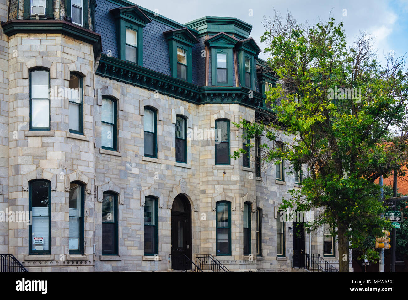Case di pietra su Spring Garden Street, a Philadelphia, Pennsylvania. Foto Stock