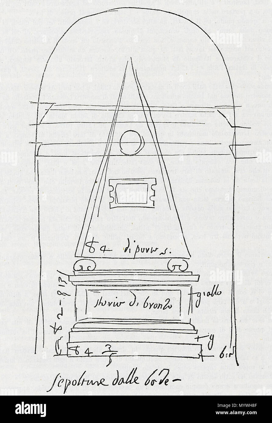 . Disegno che illustra la tomba piramidale di Agostino Chigi prima fu rifatto dal Bernini, attribuito a Dosio. . La tomba di Agostino Chigi . circa 1570 21 Chigi piramide disegno dosio Foto Stock