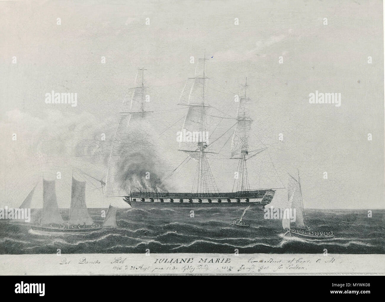 . Inglese: la nave Dronning Juliane Marie il fuoco nel 1796. . 1796. 27 sconosciuto Dronning Juliange Marie 1796 Foto Stock