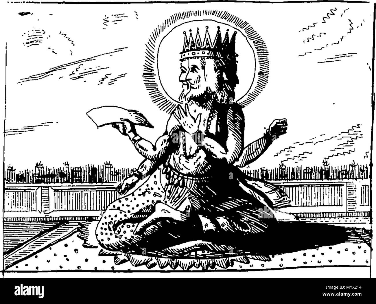 . Inglese: Fleuron dal libro: ricerche asiatico; o le transazioni delle società, istituito nel Bengala, per indagare nella storia e antichità, le arti, le scienze e la letteratura, dell'Asia. ... Stampato testualmente il Calcutta edition. 382 ricerche asiatico; o Fleuron T162631-22 Foto Stock