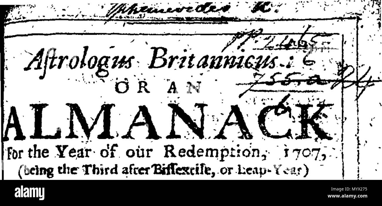 . Inglese: Fleuron dal libro: Astrologus Britannicus: o un almanack per l anno della nostra redenzione, 1707, ... Da Richard Gibson, ... 383 Astrologus Britannicus- o un almanack per l anno della nostra redenzione, 1707, - da Richard Gibson, - Fleuron T059930-1 Foto Stock